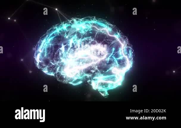 3d Animation Render of Flying Inside Digital Brain. Abstraction of ...