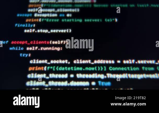 Close-up display of technical coding scripts on a screen. Concept of ... image.