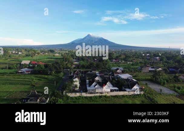 4k aerial footage of the panoramic beauty of Mount Merapi on a clear ...