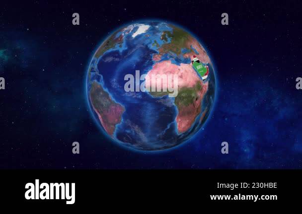 Earth Zooming On Saudi Arabia And Neighbour Countries Highlighted With ...