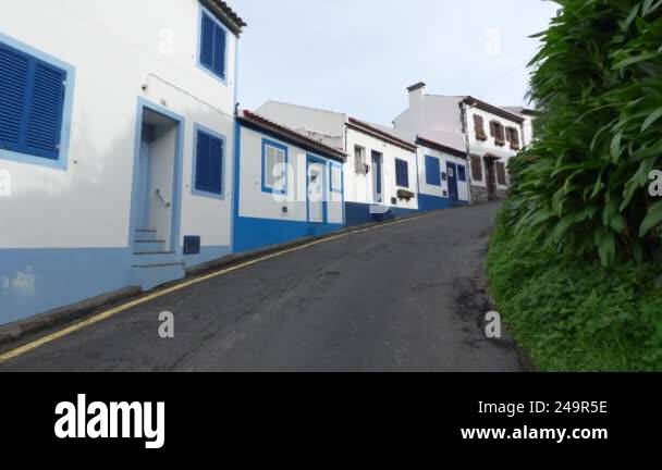 Azorean houses, island in the atlantic ocean, Walking a street, Sao ...