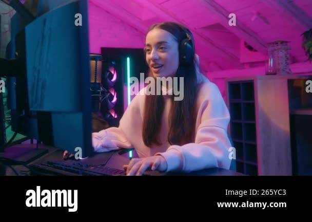 Stressed emotional upset sad Caucasian woman female girl user gamer ...