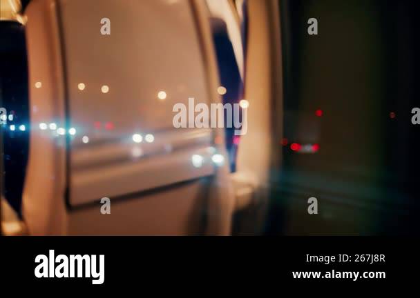 Close up of the window of a moving train with a blurry view Stock Video ...