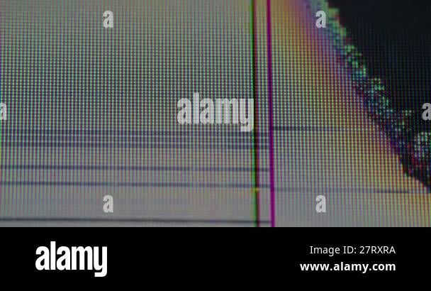 Broken screen. Damaged TV. Pixel error color line on flickering glitch ...