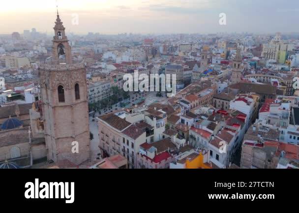Breathtaking morning aerial view of Valencias historic district, which ...
