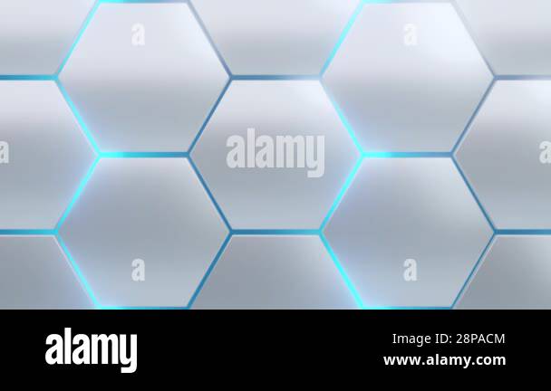 3d Abstract white hexagon pattern background with blue light glow ...