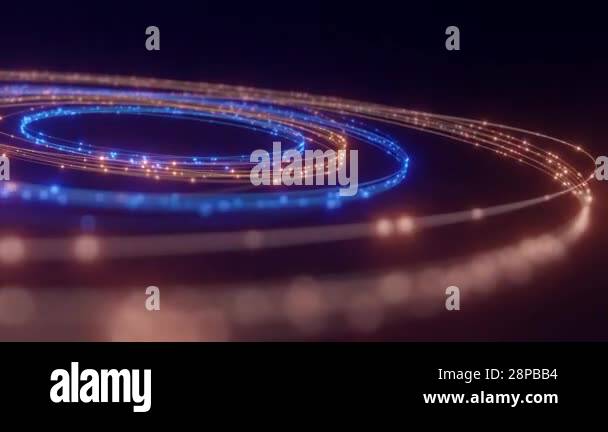 Abstract image of warm and cool glowing fiber optic rings, symboli the ...