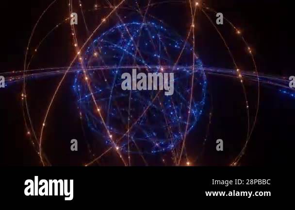 Abstract glowing digital sphere with interconnected lines and dots ...