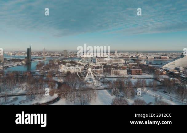 Winter Aerial View of Riga City Skyline, Ferris Wheel, Riga Castle, Old ...