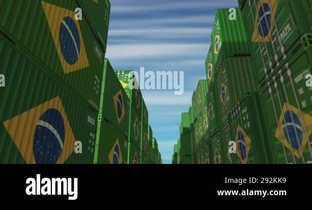 Brazil export production and import cargo containers in row seamless ...