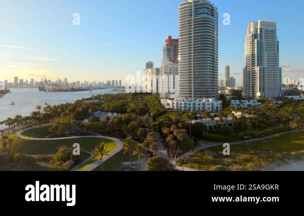 The aerial shot captures Miami Beachs vibrant skyline and picturesque ...