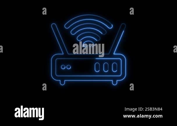 Glowing neon line internet service wireless router-modem with wifi ...