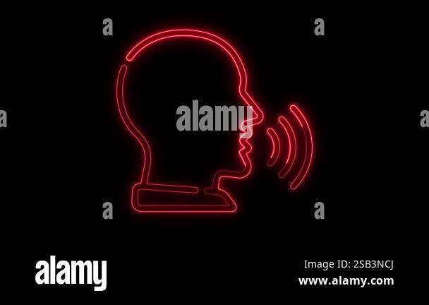 Neon talking head icon, head with communication icon neon animation red ...