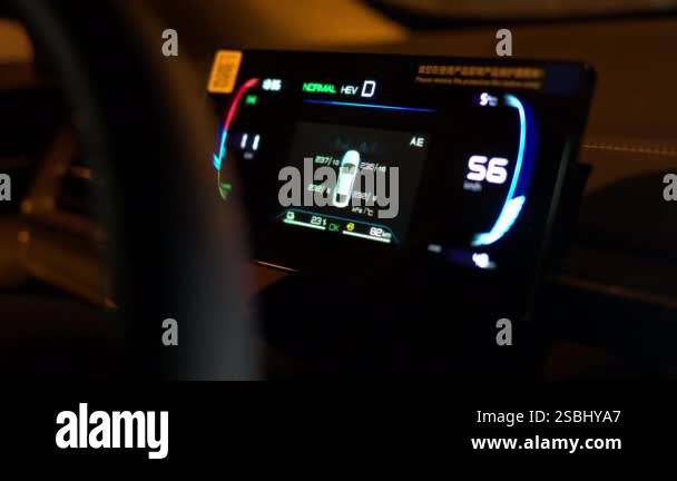 Chisinau, Moldova - January 30, 2025: Dashboard of plug-in hybrid BYD