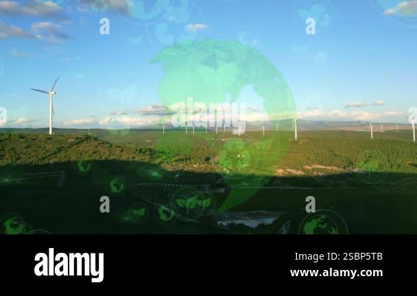 Alternative Energy. Wind farm. Aerial view of horizontal-axis wind ...