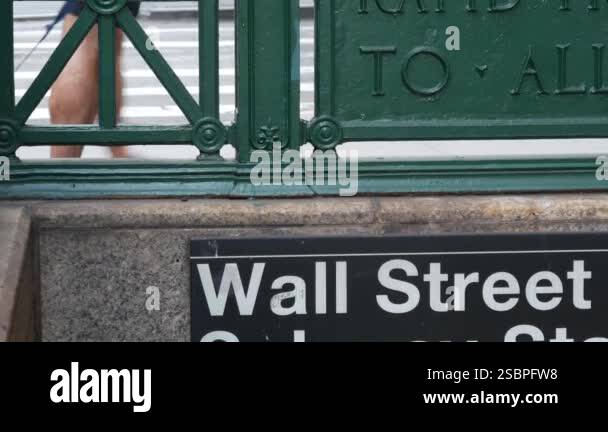 New York City subway sign, Wall street underground metro station ...