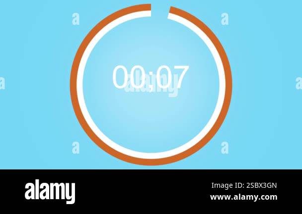 8 sec countdown animation from 8 seconds to 0 seconds on a blue ...