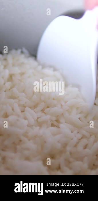 4K footage Close-up Front view, Chef in a restaurant is scooping hot ...