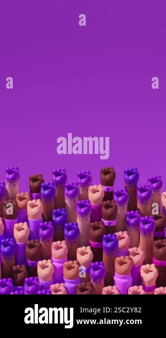 Women Rights Animation Womens Day social media looping video with multi ethnic raised fists of ...