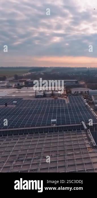 Solar panels on the roof. Aerial top down photo of solar panels PV ...