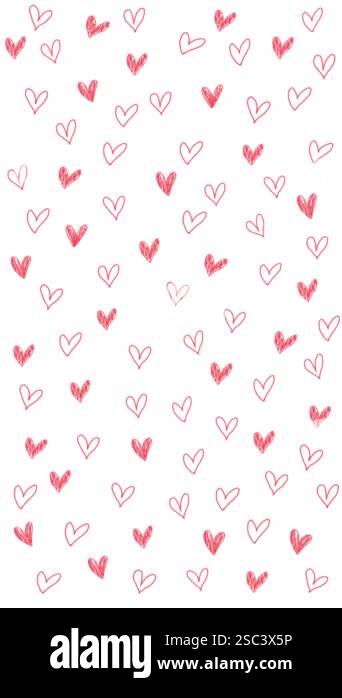 Loop animated pattern with hand drawn cute hearts. Doodle hearts ...