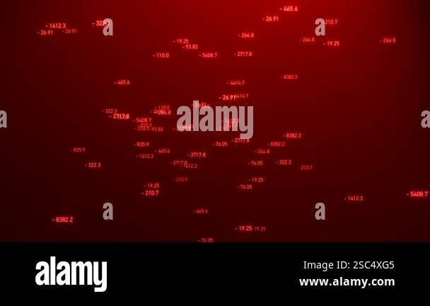 Red screen with negative random floating numbers. Minus sign, loss ...