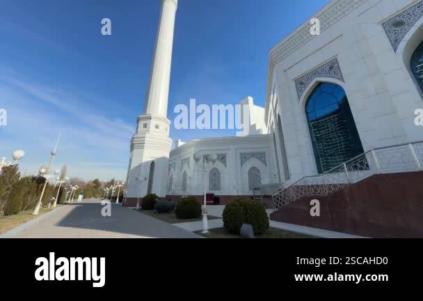 Tashkent, Uzbekistan - 26 January, 2025: Impressive minaret of White
