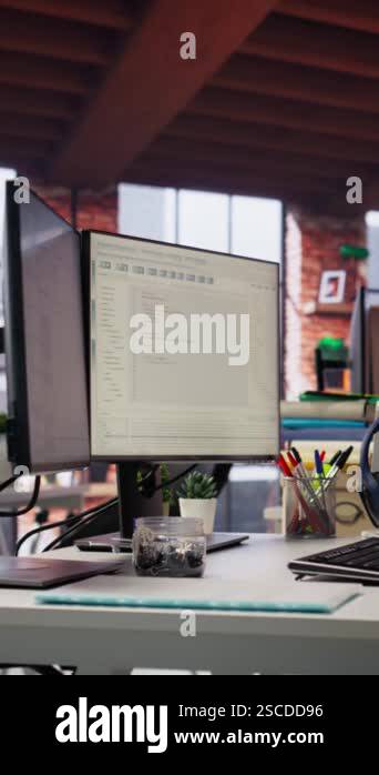 Vertical video Empty AI tech agency workspace providing custom software ...