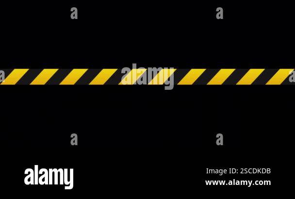 Warning tape and police line animation. Black and yellow line striped ...