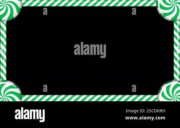 Rectangle candy cane frame animation with green and white striped ...