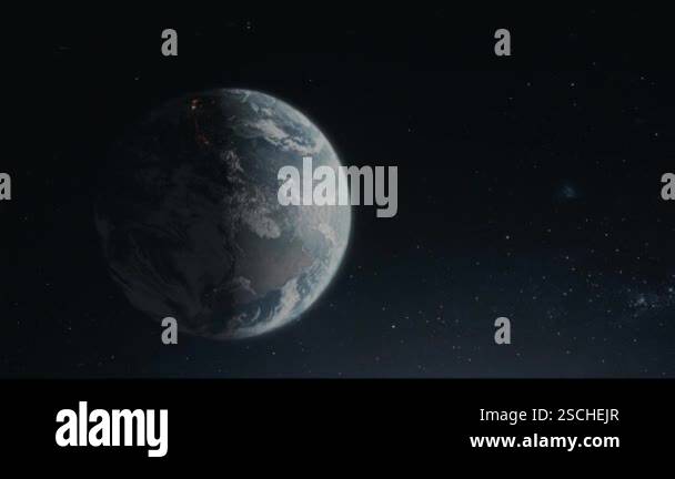 Cinematic animated view of Earth from space with glowing atmosphere ...