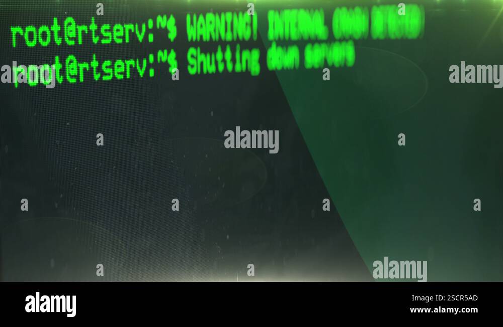 Glitchy computer screen, hacked system, database connection lost ...