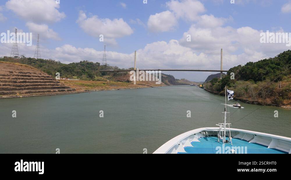 Panama Canal cruise ship bridge Gatun Lake passing boat 4K Stock Video ...