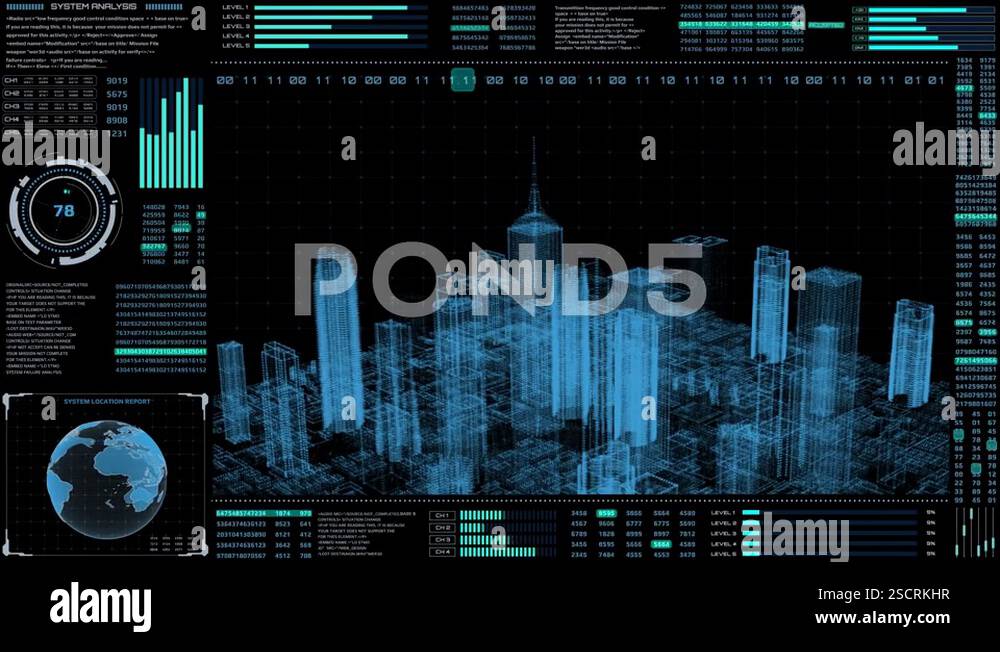 Target Scanning Future HUD Futuristic Virtual 3D Hologram City Target Scanning Mission Panel ...