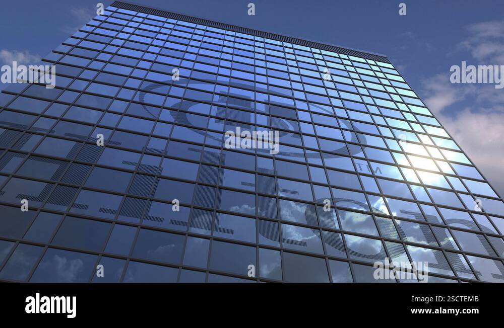 Logo of HILTON on a media facade with reflecting cloudy sky, editorial ...