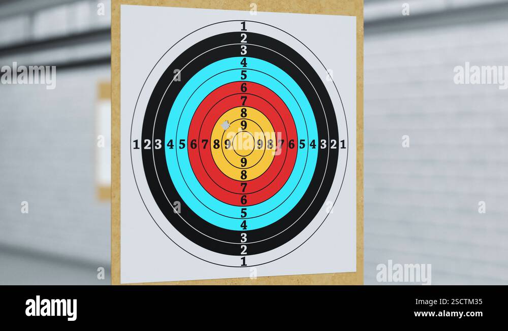 Shooting range with target riddling by bullets. Training practice or ...