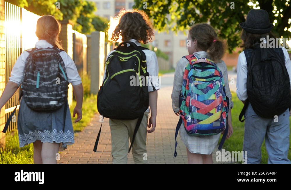 Four Friends Are Going to School. They Have A Lot of Fun Because Today ...