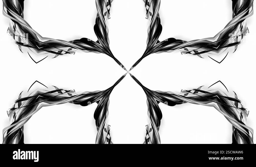 4k loop animation with black and white ribbons are twisted and form ...