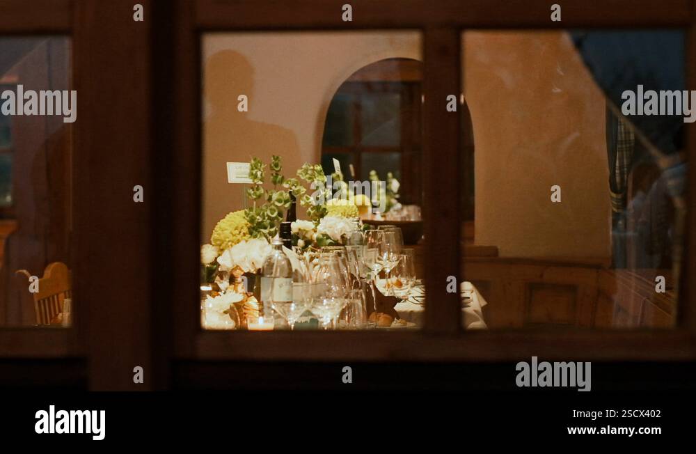 Served Tables For Guests At The Wedding. View Through Window From The ...