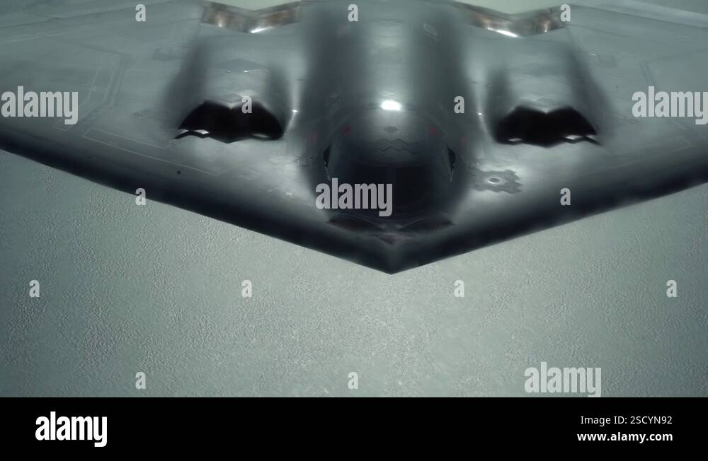 Close up footage of U.S. Air Force B-2 Spirit stealth bomber in flight ...