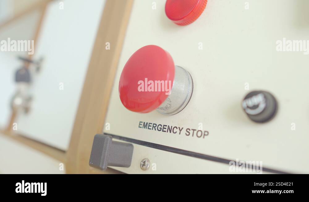 Engineer hand immediately press on red emergency button Stock Video ...