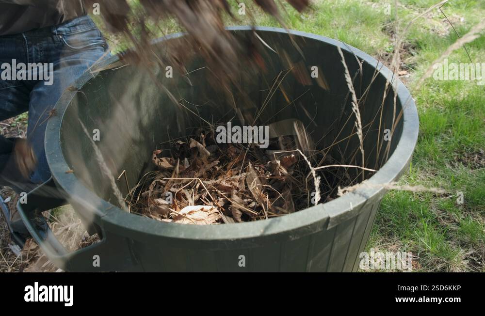 Dumping Spring Garden Waste in Trash Can. 4K Stock Video Footage - Alamy