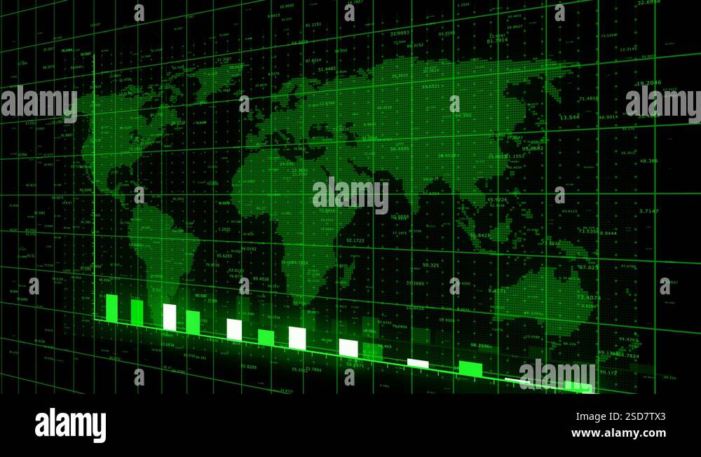 4k HUD graph with fall down arrow and bar stats,digital data wall with ...