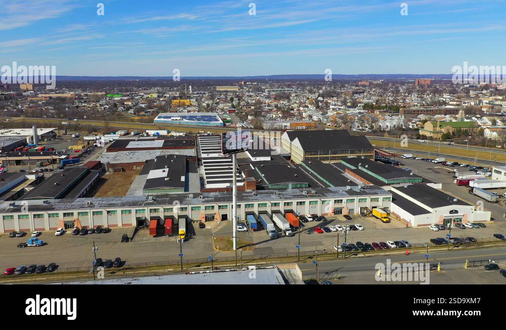 Epic Aerial Pan Shot View of the Urban Landscape of Elizabeth, New Jer ...