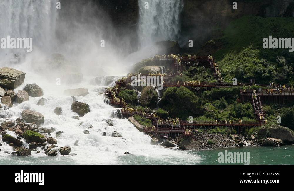 Niagara Falls river and rocks tourists at cascade HD Stock Video ...