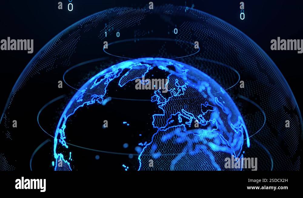 Global communication concept. Digital transformation. Binary code ...