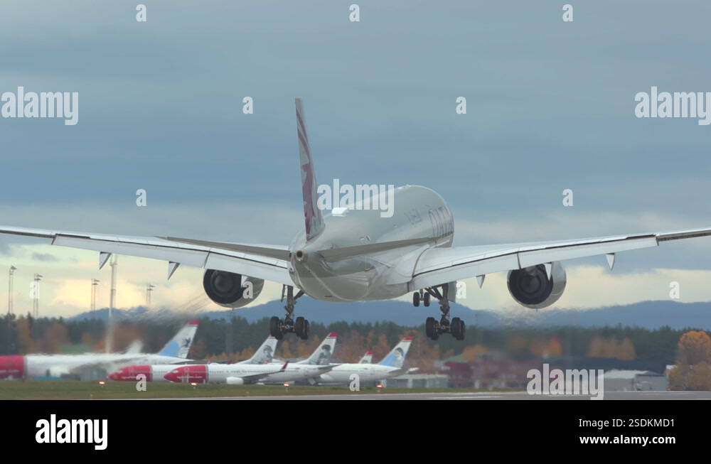 passenger airplane airbus a350 qatar airways landing rear view Stock ...