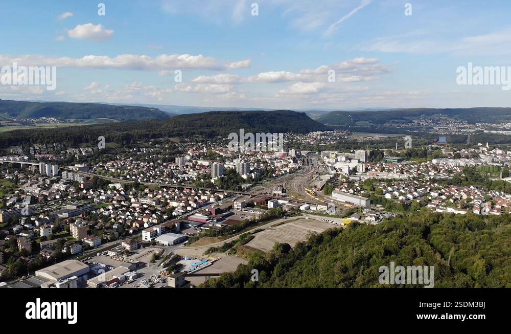 Aerial all-round view of Windisch, Brugg, Umiken, Riniken, Oberbzberg ...