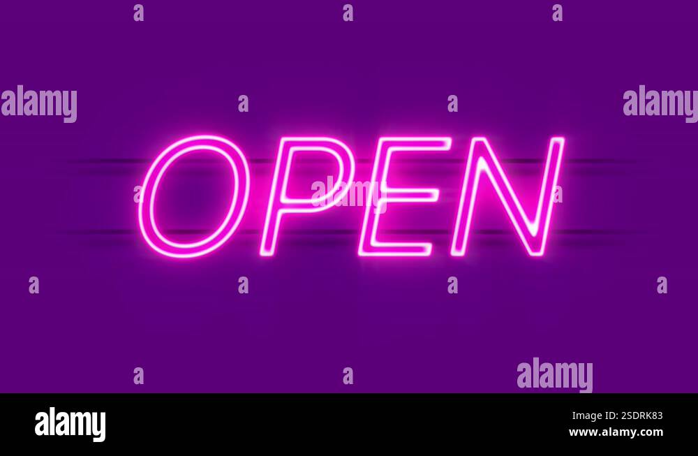 Open neon sign appear on violet background Stock Video Footage - Alamy