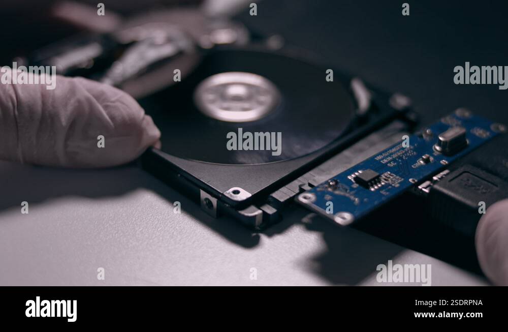 Hard Disk Writing Animation Macro close up of working opened hdd drive hard disk, move of writing ...